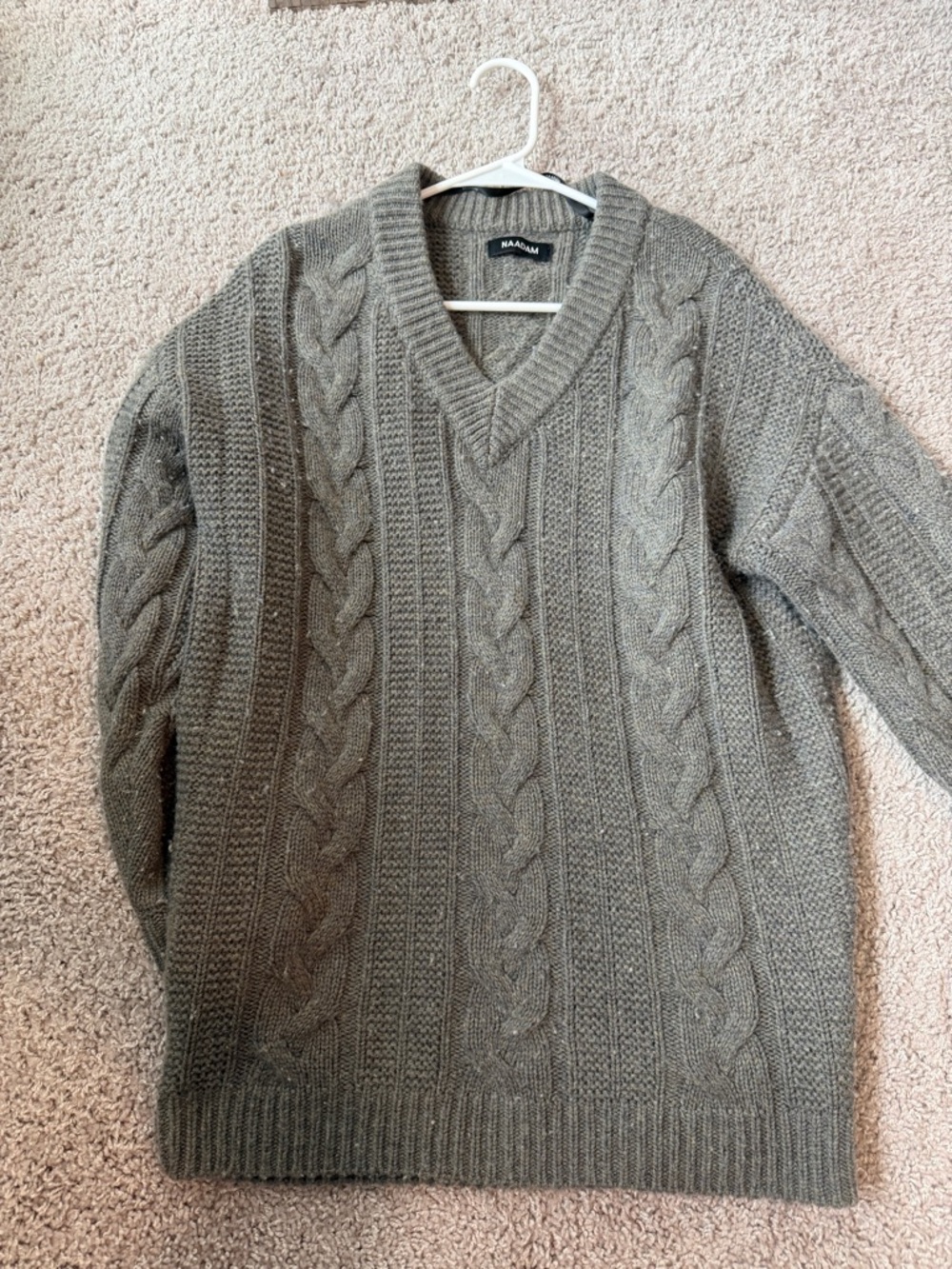 Cable Knit V-Neck Sweater - Gray